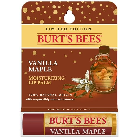 Burt's Bees 100% Natural Origin Moisturizing Lip Balm, Vanilla Maple, 1 Tube in Blister Box