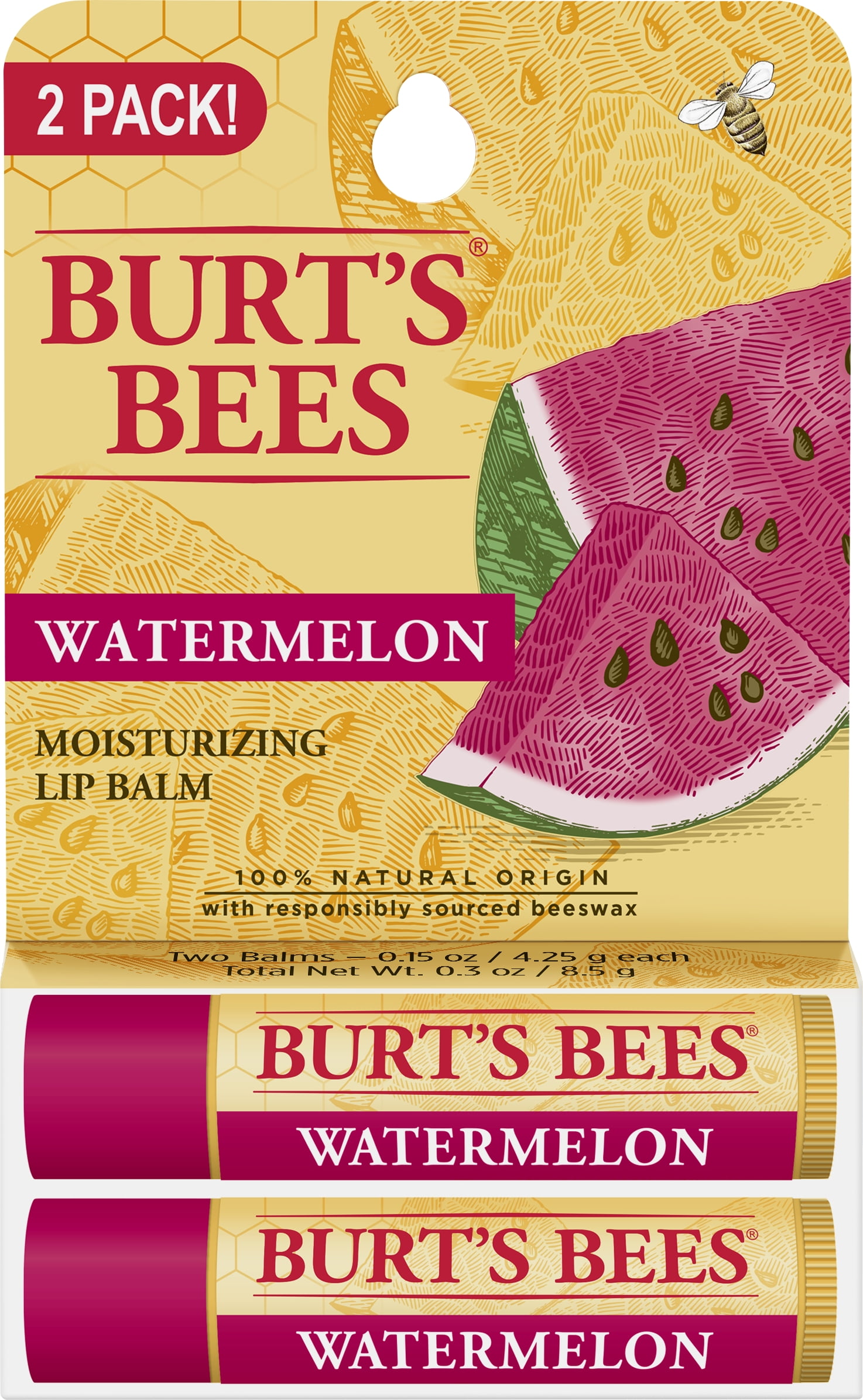 Burts Bees Original Beeswax 100% Natural Origin Moisturizing Lip Balm Tube  - 2 Count - Vons