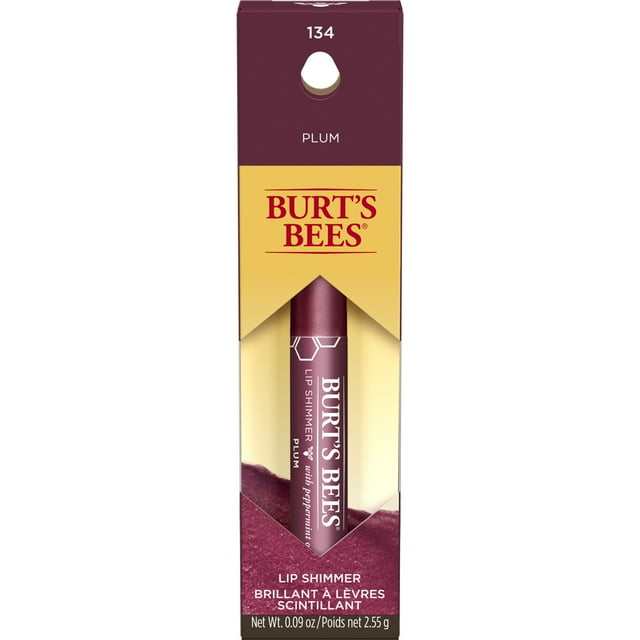 Burt's Bees 100 Natural Origin Moisturizing Lip Shimmer, Plum, 1 Tube