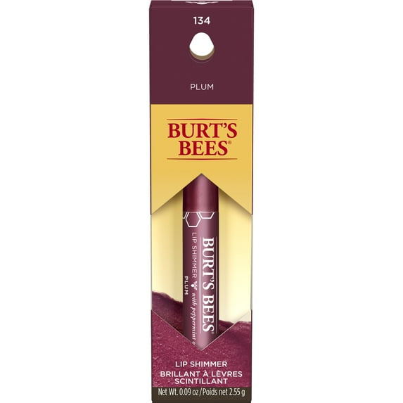 Burt's Bees 100% Natural Origin Moisturizing Lip Shimmer, Plum, 1 Tube in Blister Box