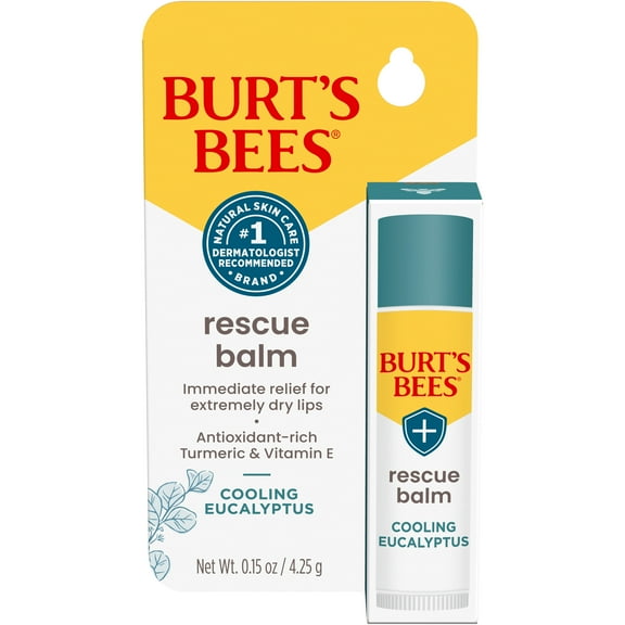 Burt's Bees 100% Natural Origin Rescue Lip Balm, Cooling Eucalyptus, 1 Tube