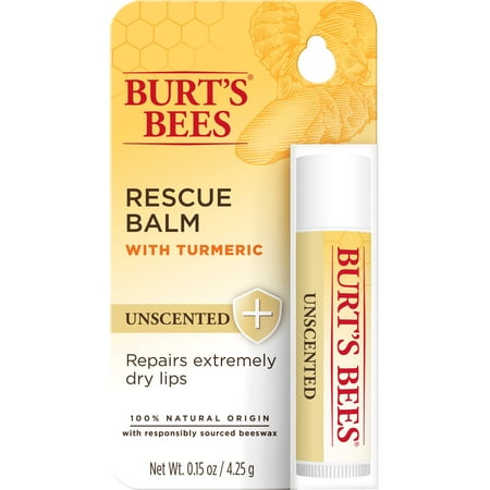 Burt's Bees 100% Natural Origin Rescue Lip Balm, Unscented, 1 Tube