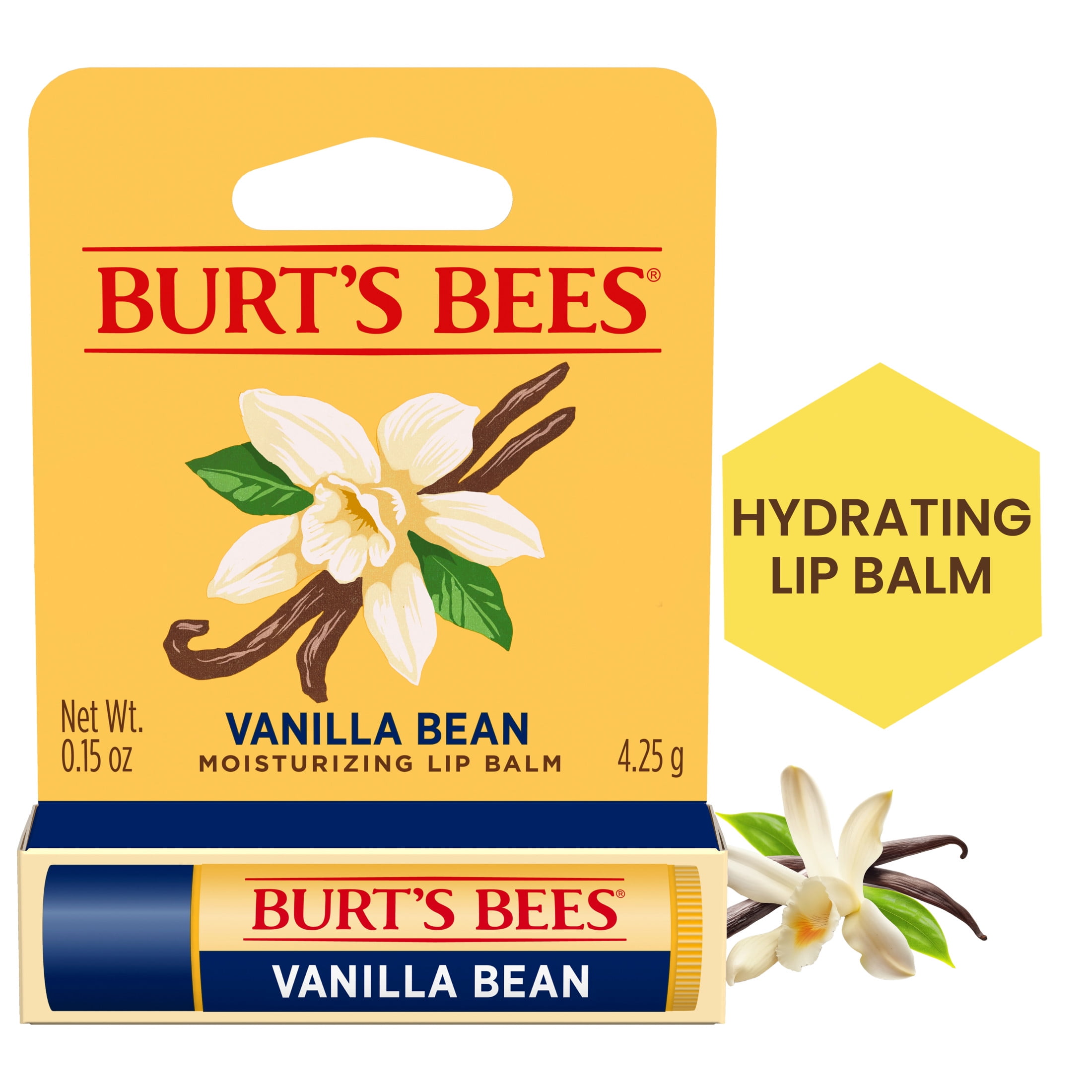 Burt's Bees 100% Origin Natural Moisturizing Lip Balm with Beeswax, Vanilla Bean, 1 Tube