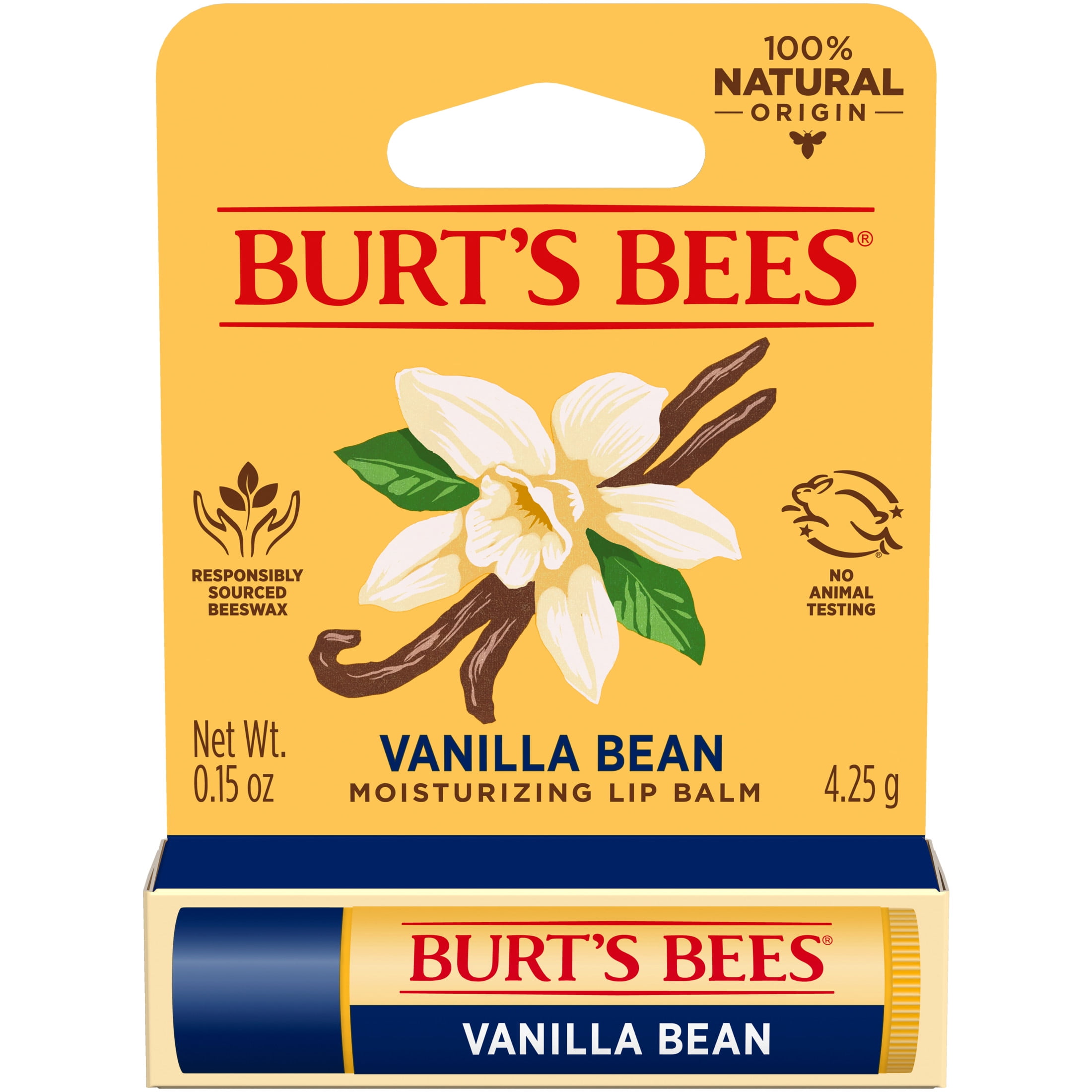 Burt's Bees 100% Origin Natural Moisturizing Lip Balm with Beeswax, Vanilla Bean, 1 Tube