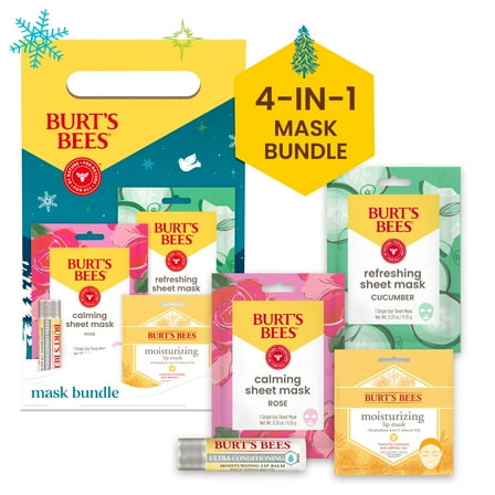 Burt's Bees 4-in-1 Mask Bundle Gift Set, Face Mask, Lip Mask and Lip Balm, 1 Gift Set