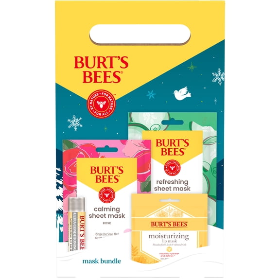 Burt's Bees Mask Bundle Face Sheet Mask, Lip Mask and Lip Balm Gift Set, Natural Origin Skin Care and Lip Care, 0.33 oz./0.33 oz./0.02 oz./0.15 oz.