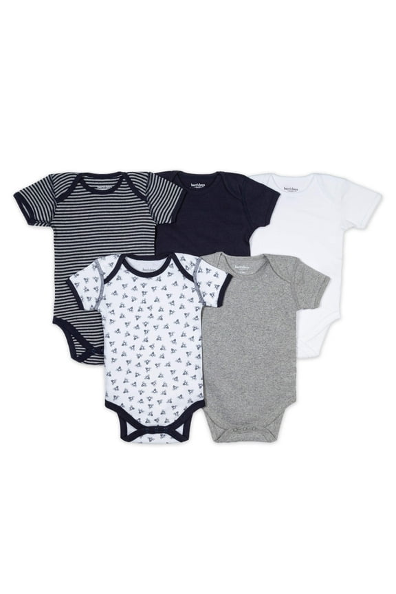 100% Organic Baby Girl Short Sleeve Blueberry Bodysuits, 5-Pack