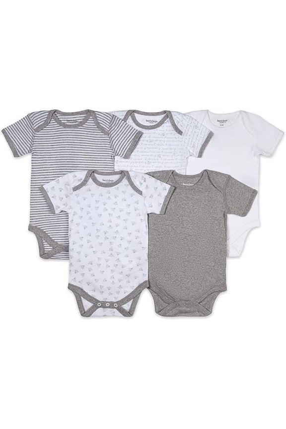 100% Organic Cotton Unisex Short Sleeve Heather Grey Bodysuits, 5-Pack