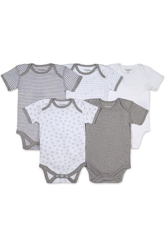100% Organic Cotton Unisex Short Sleeve Heather Grey Bodysuits, 5-Pack