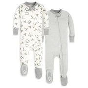 Burt's Bees Baby Baby Boy Sleeper Pajamas, Organic Cotton Zip Up Non-Slip Footie Snug Fit PJs, 2-Pack