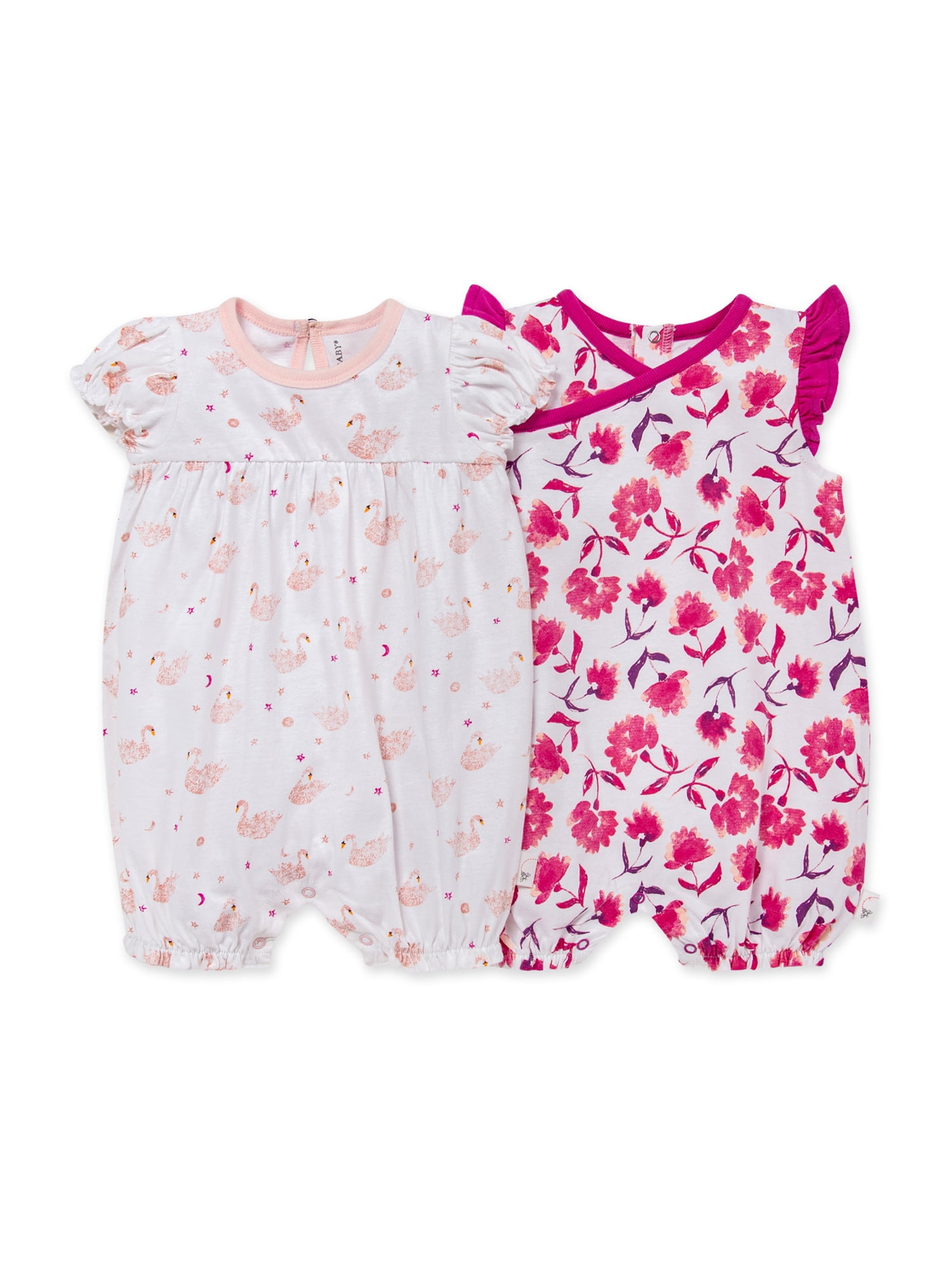 Burt's Bees Baby Baby Girl Bubble Rompers, 100 Organic Cotton, 2Pack