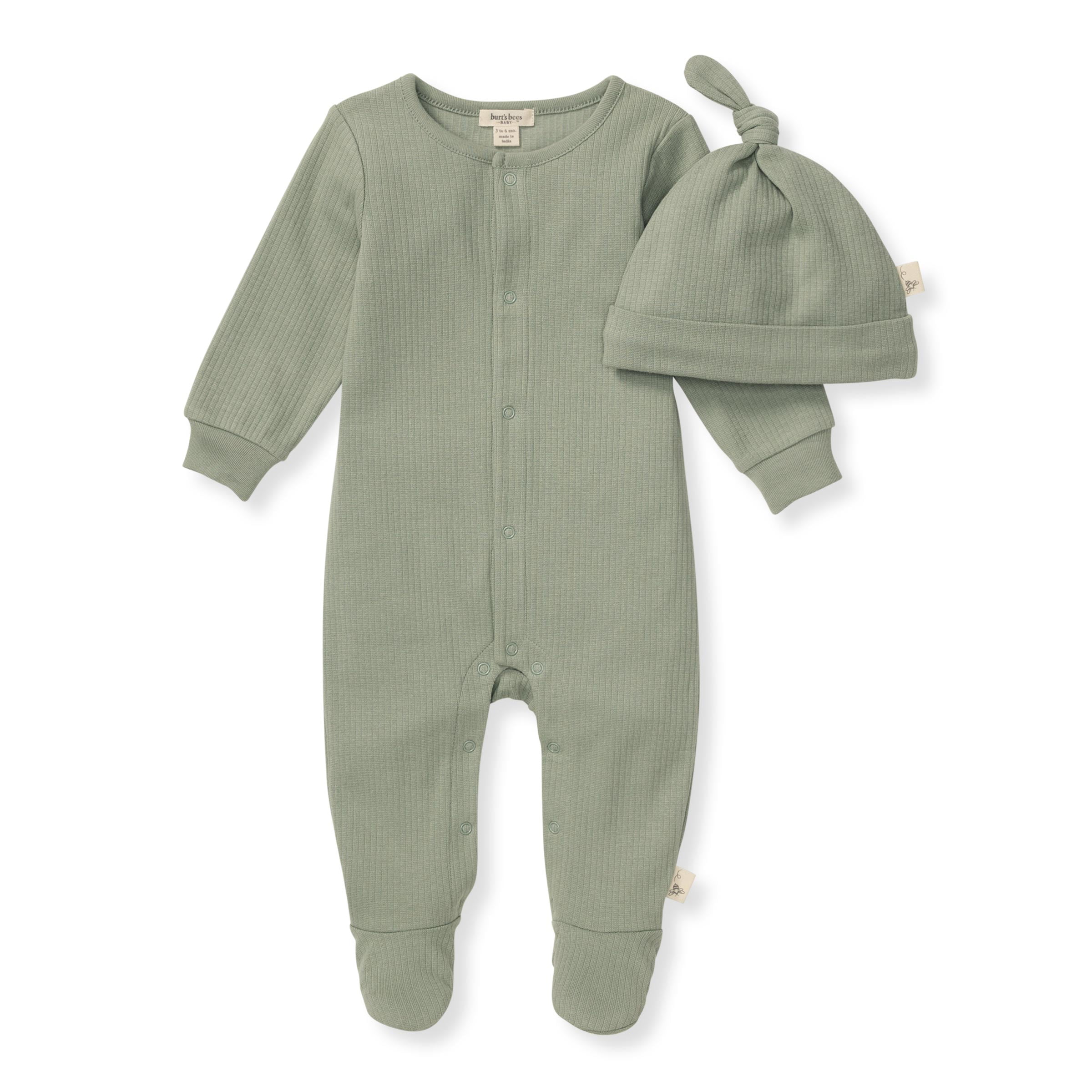 Burt's Bees Baby Organic Cotton Baby Jumpsuit & Knot Top Hat