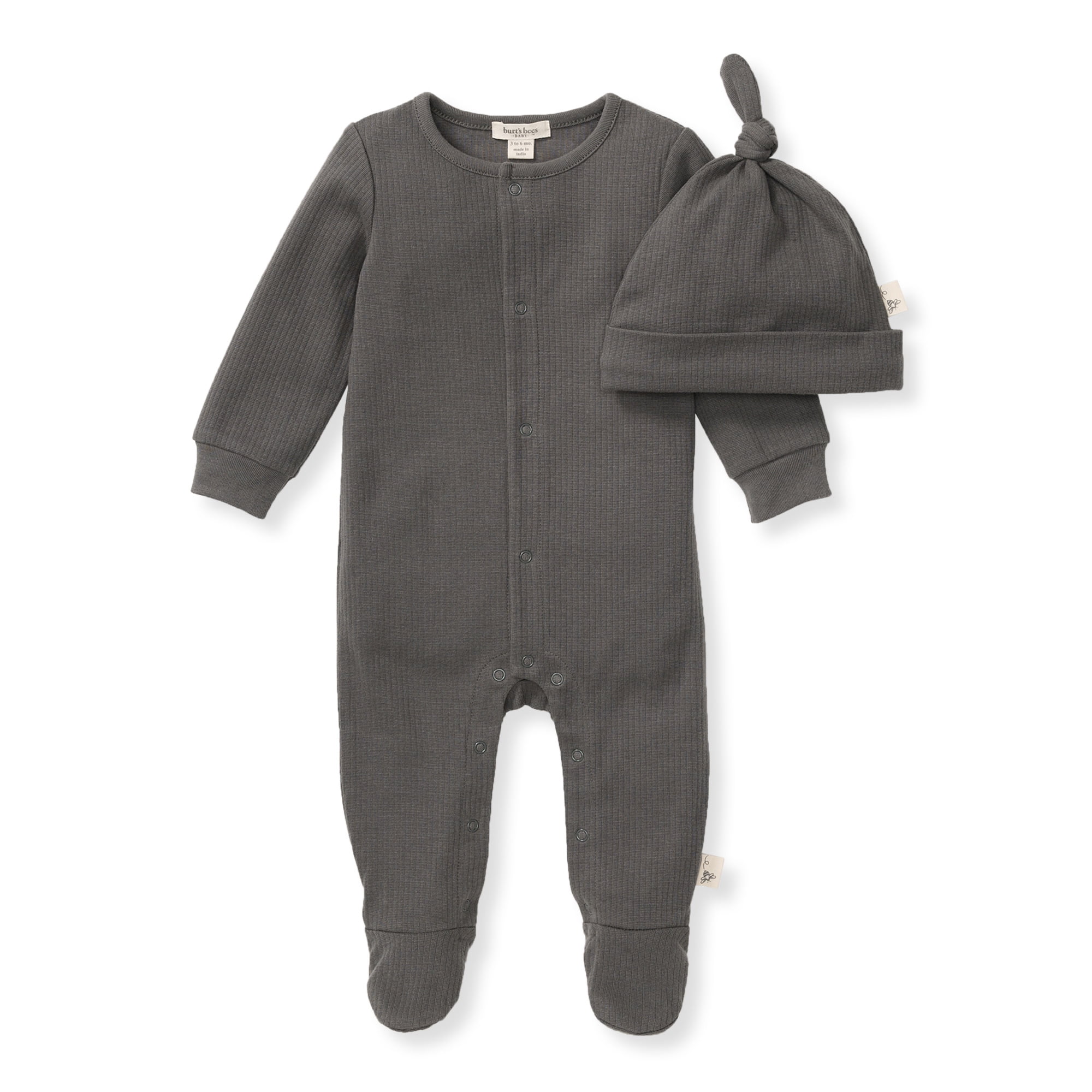 Burt's Bees Baby Organic Cotton Baby Jumpsuit & Knot Top Hat, Sizes