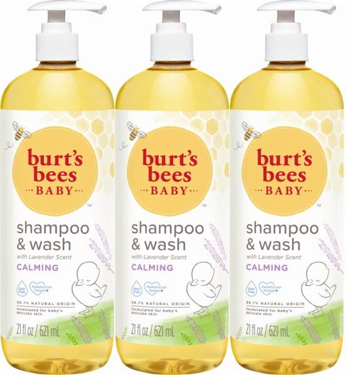 Burt's Bees Baby Calming Shampoo and Wash with Lavender, Tear-Free, Pediatrician Tested, 98.7% Natural Origin, 21 Fluid Ounces, Pack of 3