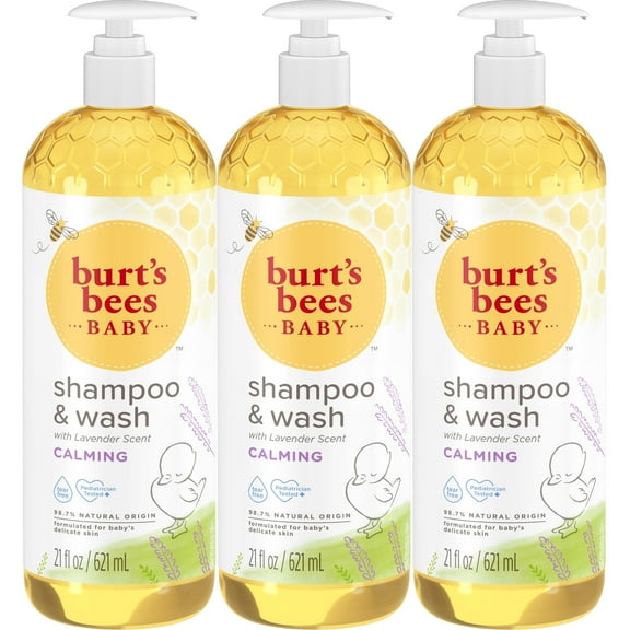 Burt's Bees Baby Calming Shampoo and Wash with Lavender, Tear-Free, Pediatrician Tested, 98.7% Natural Origin, 21 Fluid Ounces, Pack of 3