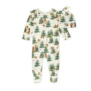Burt's Bees Baby Girl Beary Merry Footed Jumpsuit & Knot Top Hat, Sizes Newborn-9 Months