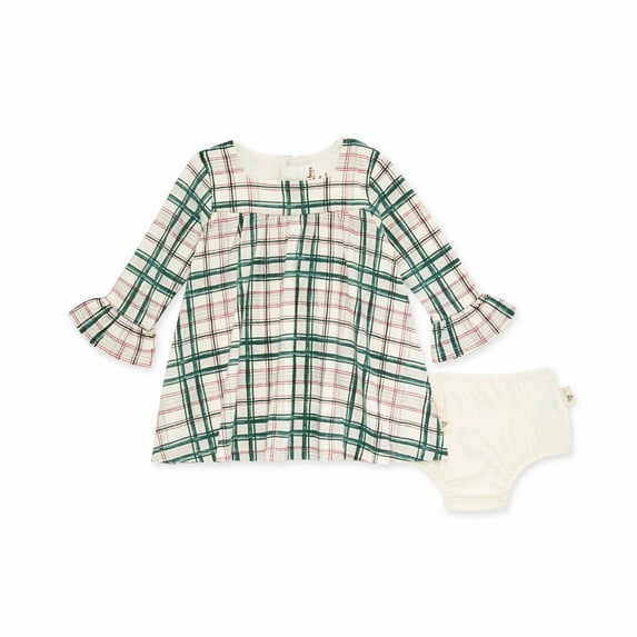 Burt's Bees Baby Organic Cotton Baby & Toddler Girl Plaid Dress & Diaper Cover Set, Sizes 0/3 Months-5T