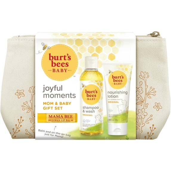 Burt's Bees Baby & Mom Gift Set Joyful Moments with Baby Shampoo and Wash, Lotion, and Lip Balm