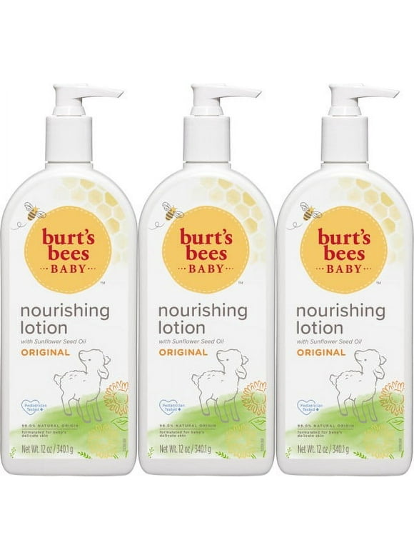 Burt's Bees Baby Nourishing Lotion, Original Scent Baby Lotion - 12 Ounce Bottle (Pack of 3)