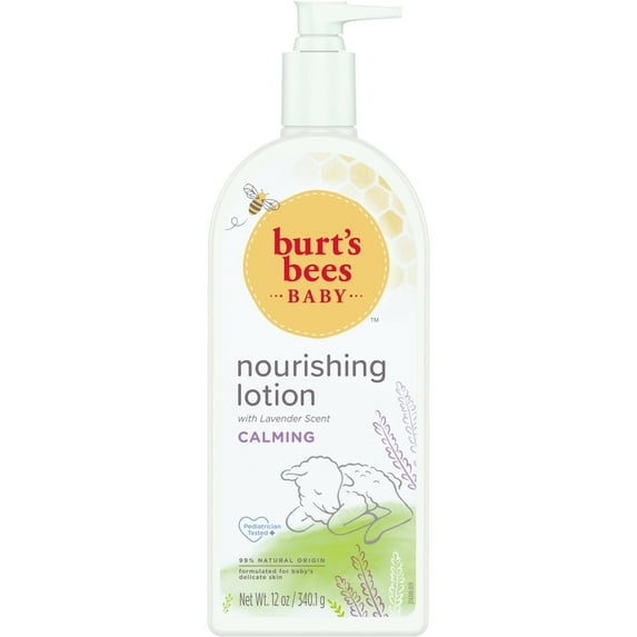Burt's Bees Baby Nourishing Lotion with Lavender, Calming Baby Lotion, Pediatrician Tested, 99.0% Natural Origin, 3 Pack, 12 Ounces Each