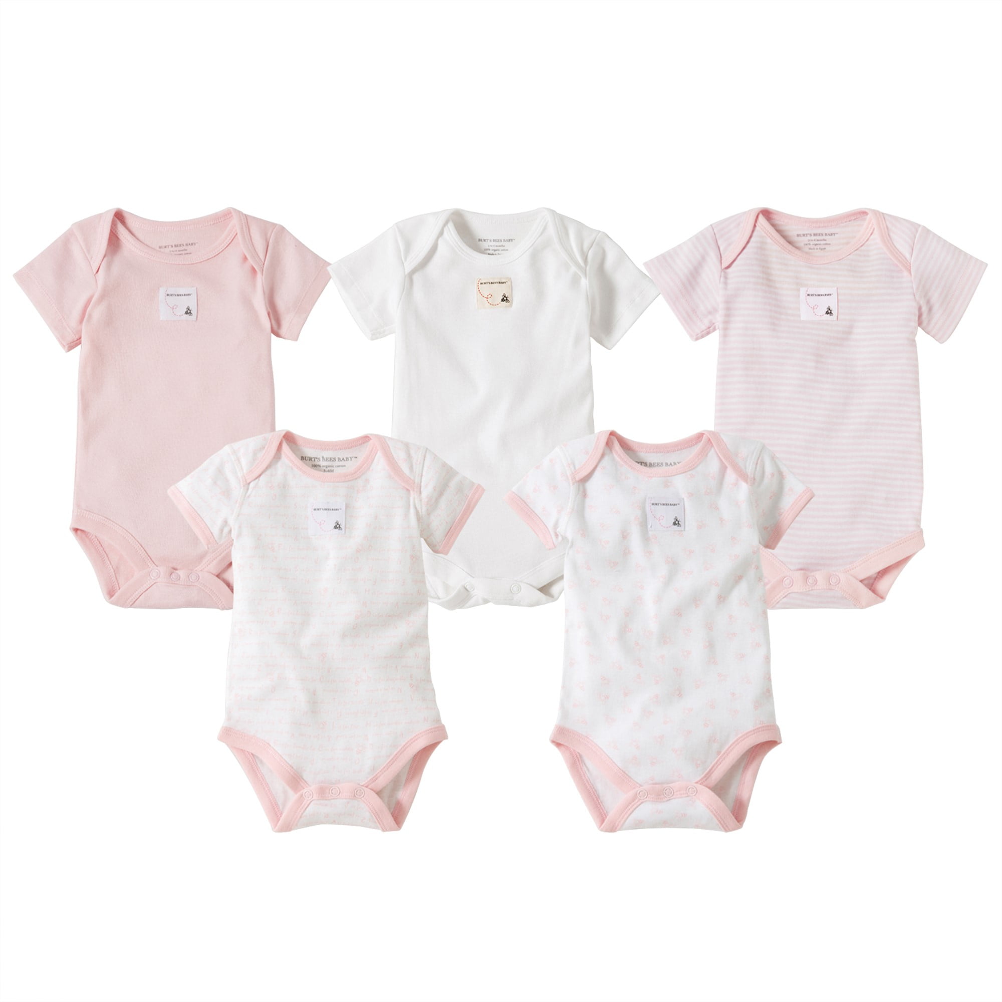 Burt's Bees Baby Organic Baby Girl Short Sleeve Bodysuits, 5Pack