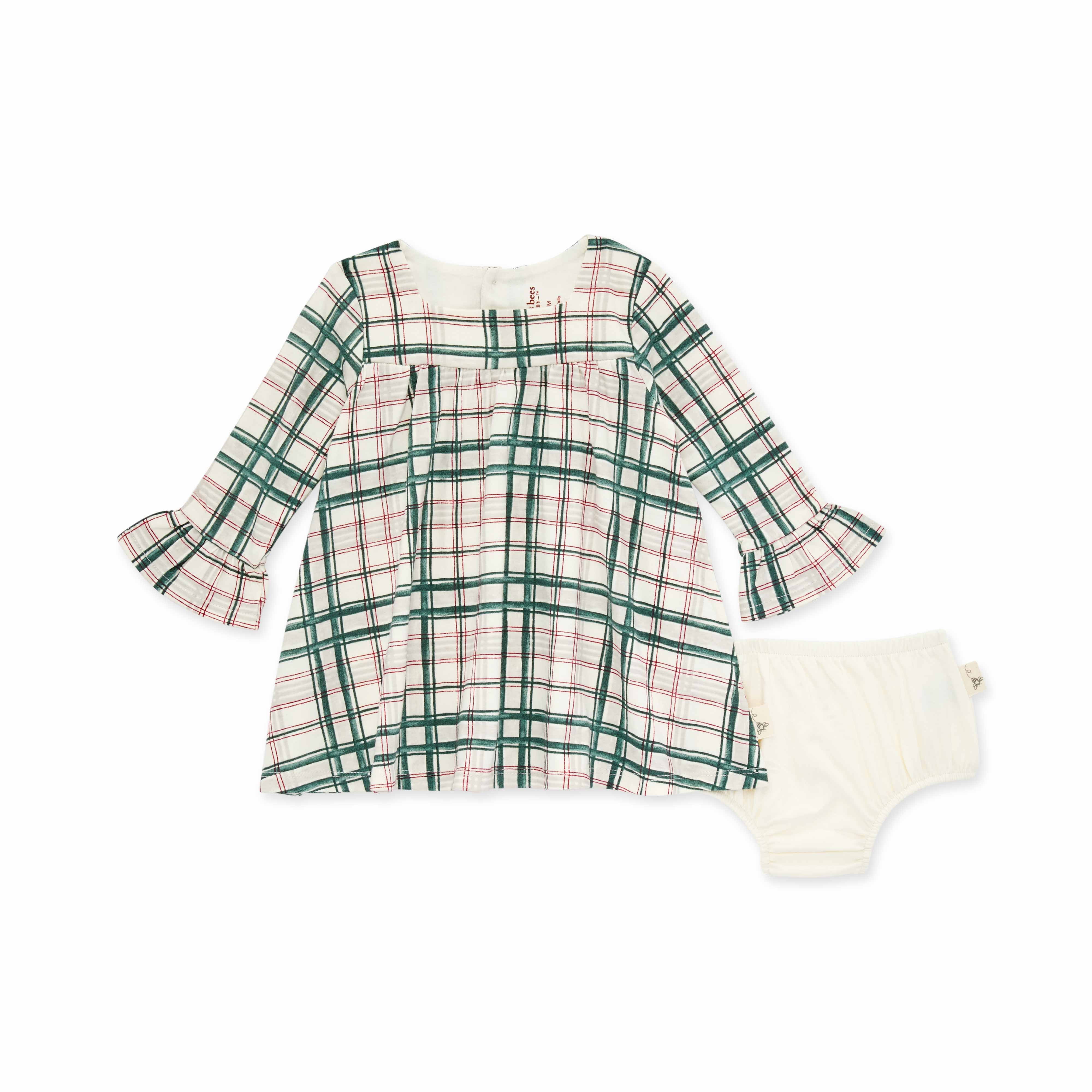 Burt's Bees Baby Organic Cotton Baby & Toddler Girl Plaid Dress & Diaper Cover Set, Sizes 0/3 Months-5T