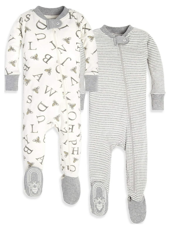 Burt's Bees Baby Organic Cotton Unisex Pajamas, Zip-Front/Non-slip Footed Sleeper, 2-Pack
