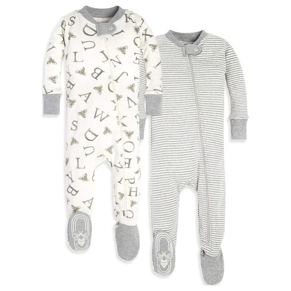 Burt's Bees Baby Organic Cotton Unisex Pajamas, Zip-Front/Non-slip Footed Sleeper, 2-Pack