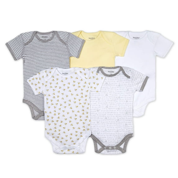 Burt's Bee Baby Organic Bee Essentials Short Sleeve Variety Bodysuits, 5pk (Baby Boys or Baby Girls, Unisex)