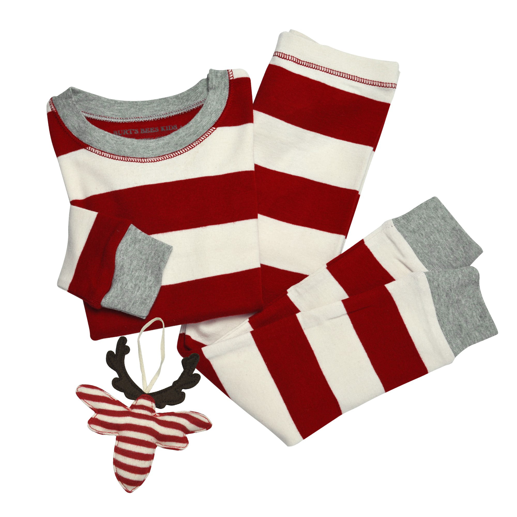 Burt's Bees Baby PJ Set with Ornament - Rugby Stripe - Cranberry - 4T 