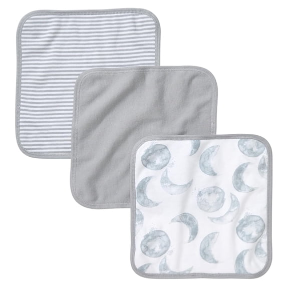 Burt's Bees Baby Washcloths, Absorbent Knit Terry, Super Soft 100% Organic Cotton, Light Hello Moon, 3 Pack