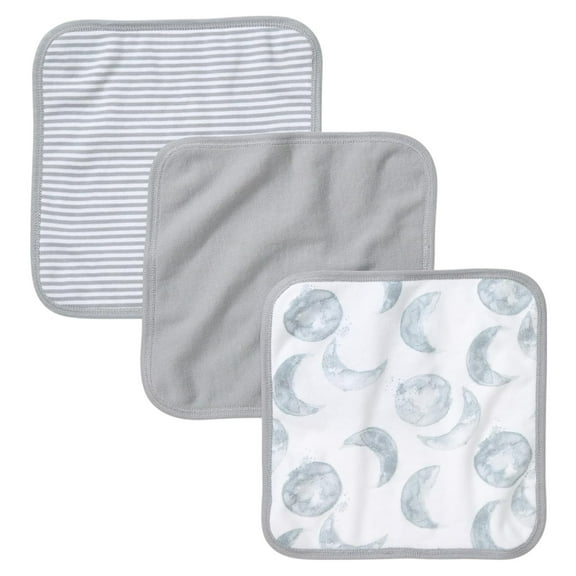 Burt's Bees Baby Washcloths, Absorbent Knit Terry, Super Soft 100% Organic Cotton, Light Hello Moon, 3 Pack