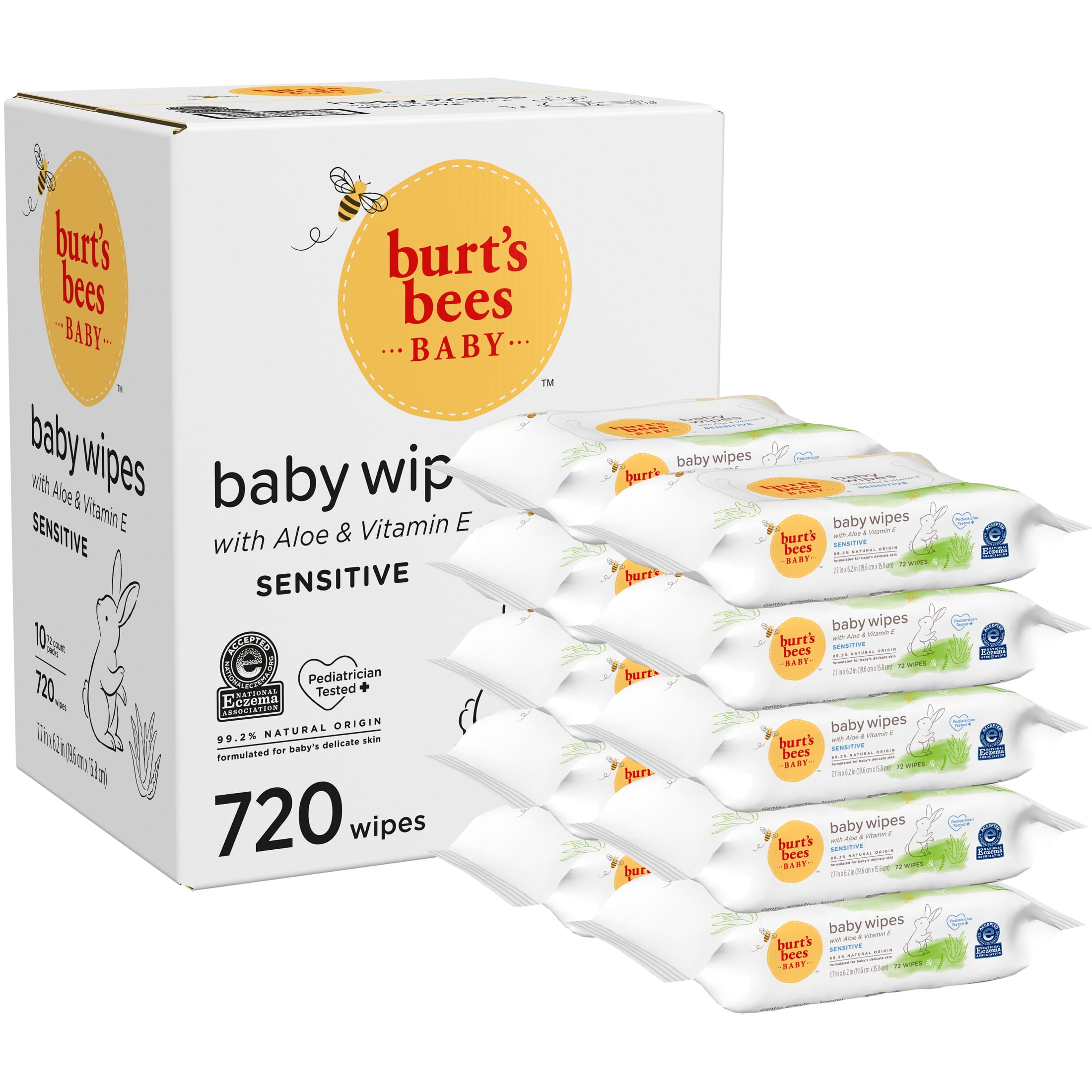 BURT'S BEES Burts Bees Baby Wipes, Unscented Natural Baby Wipes for Sensitive Skin - 72 Wipes - 10 Pack