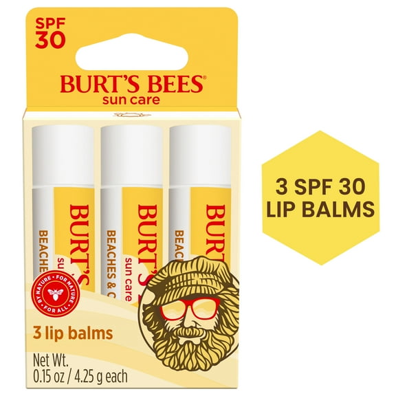 Burts Bees Sun Care Beaches and Cream SPF 30 Lip Balm, 3-Pack, 0.15 oz.