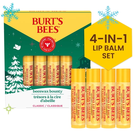 Burt's Bees Beeswax Bounty Classic Lip Balm Gift Set, Natural Origin Lip Care, 4 Tubes, 0.15 oz.