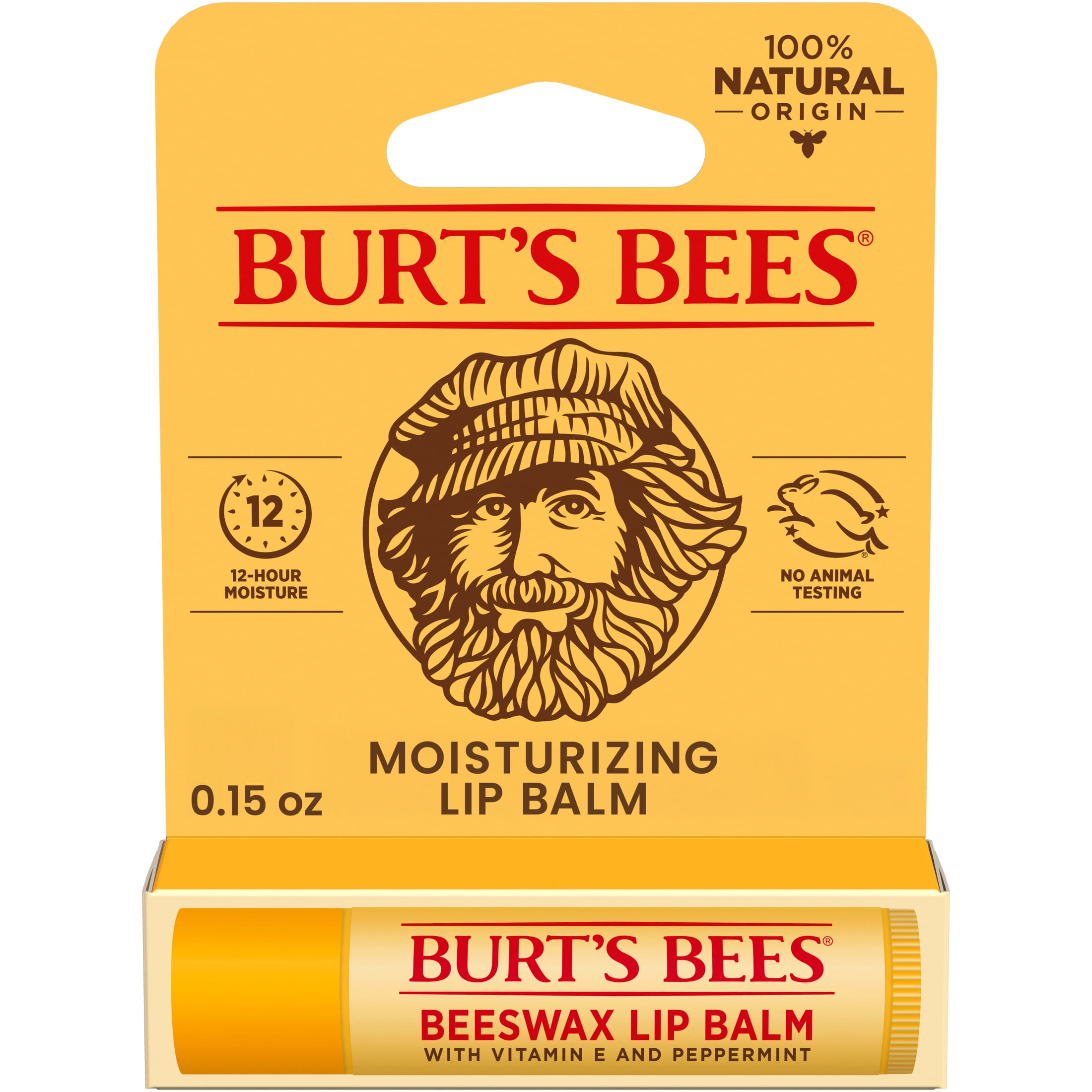 Burt's Bees 100% Natural Origin Moisturizing Beeswax Lip Balm, Peppermint, 1-Pack, 0.15 oz
