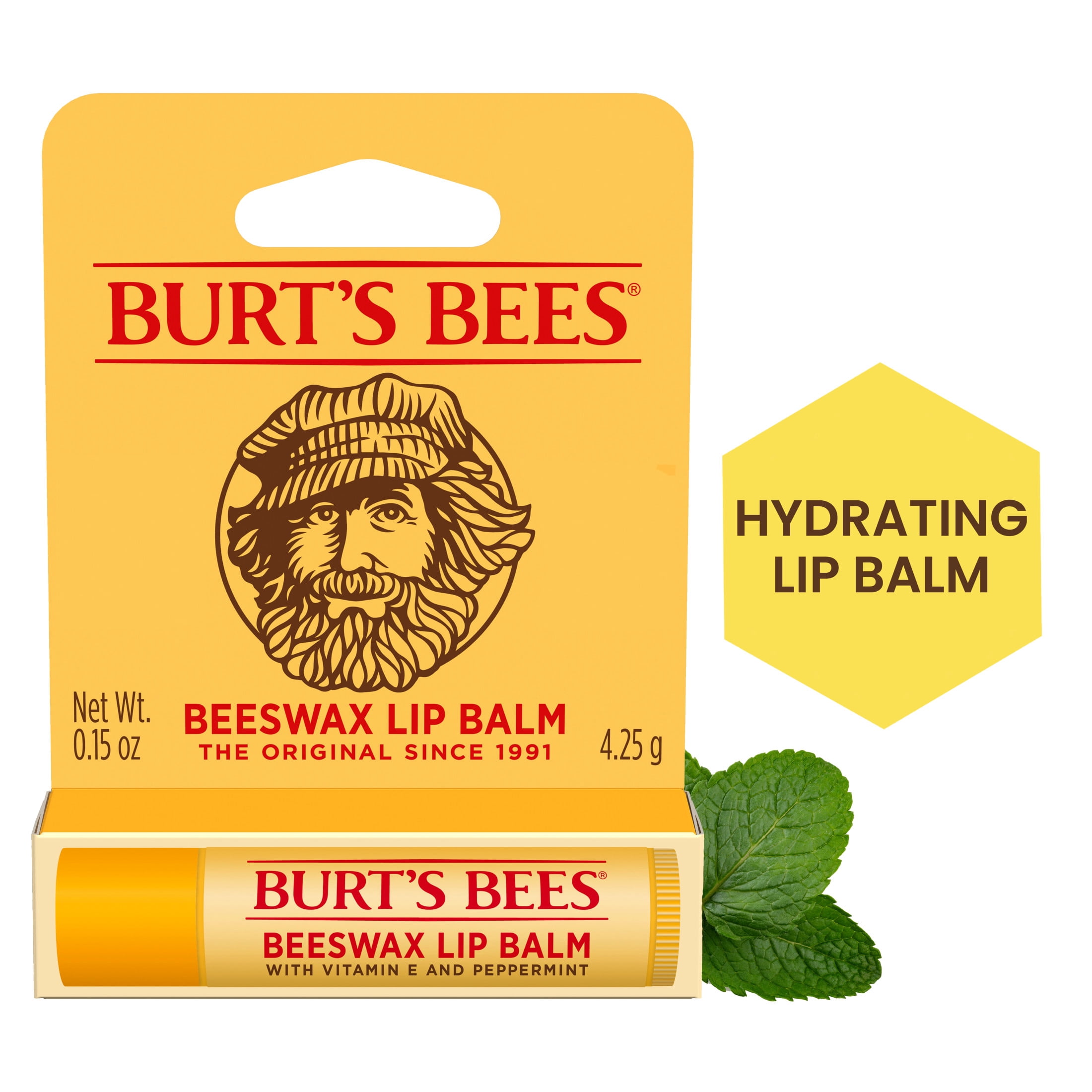 Burt's Bees 100% Natural Origin Moisturizing Beeswax Lip Balm, Peppermint, 1-Pack, 0.15 oz