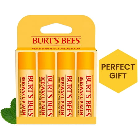 Burts Bees 100% Natural Origin Moisturizing Lip Balm, Original Beeswax, 4 Tubes