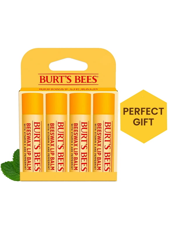 Burt's Bees 100% Natural Moisturizing Lip Balm with Beeswax, Vitamin E & Peppermint Oil, 4 Count