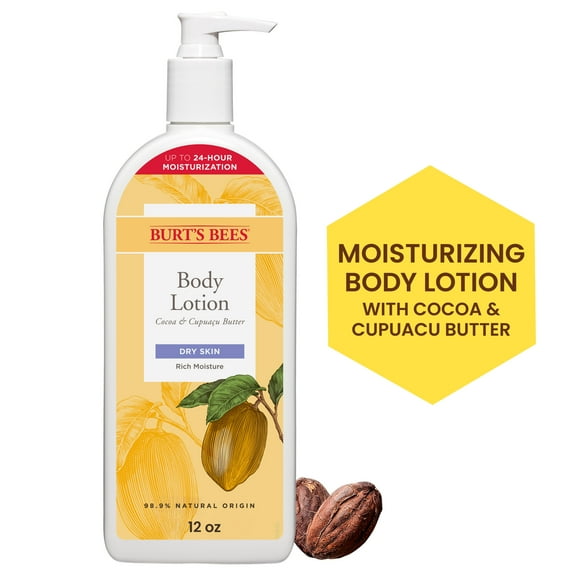 Burt's Bees Butter Body Lotion for Dry Skin with Cocoa and Cupuau, 12 oz