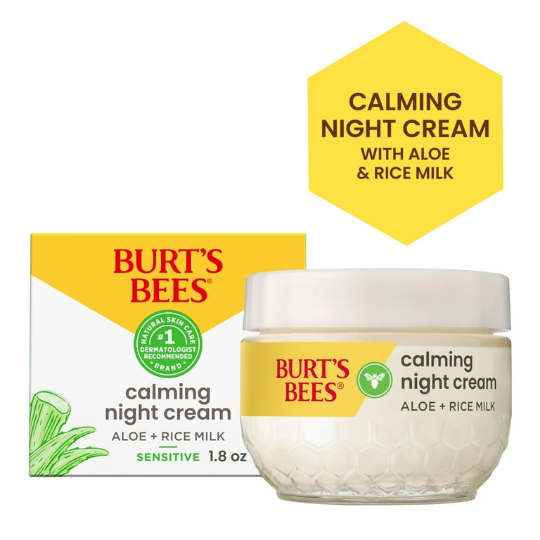 Burt's Bees Calming Night Cream 1.8 oz with Aloe Rice Milk