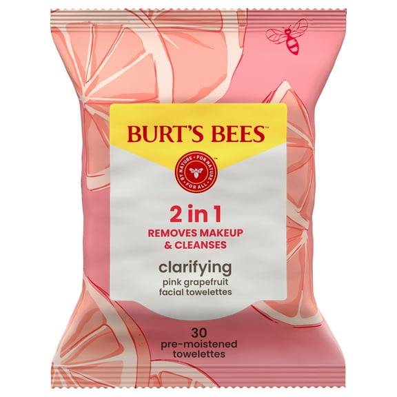 Burts Bees Clarifying Pink Grapefruit Facial Towelettes, 30 Count
