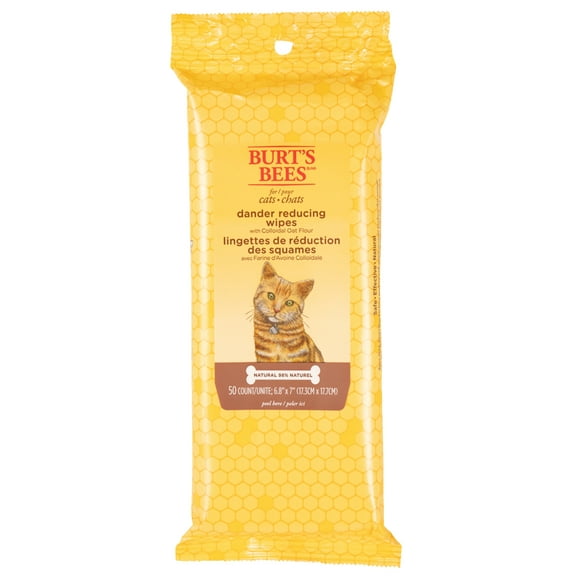 Burt's Bees Dander Reducing Grooming Wipes for Cats, 50 Wipes