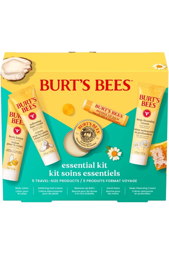 Burts Bees Essential Gift Set, Cleansing Cream, Hand Salve, Body Lotion, Foot Cream, Lip Balm