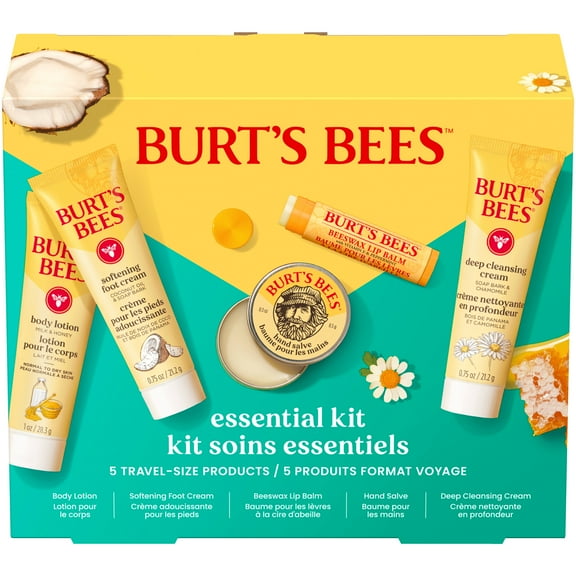 Burts Bees Essential Gift Set, Cleansing Cream, Hand Salve, Body Lotion, Foot Cream, Lip Balm