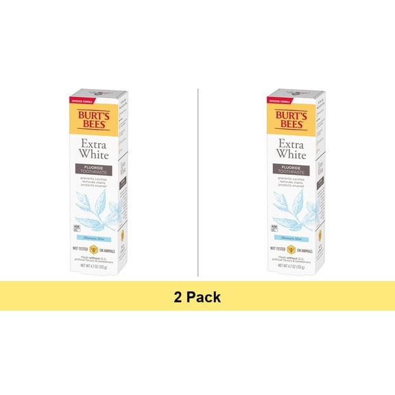 Burt's Bees Extra White Fluoride Toothpaste, Zen Peppermint, 4.7 Oz - 2 Pack