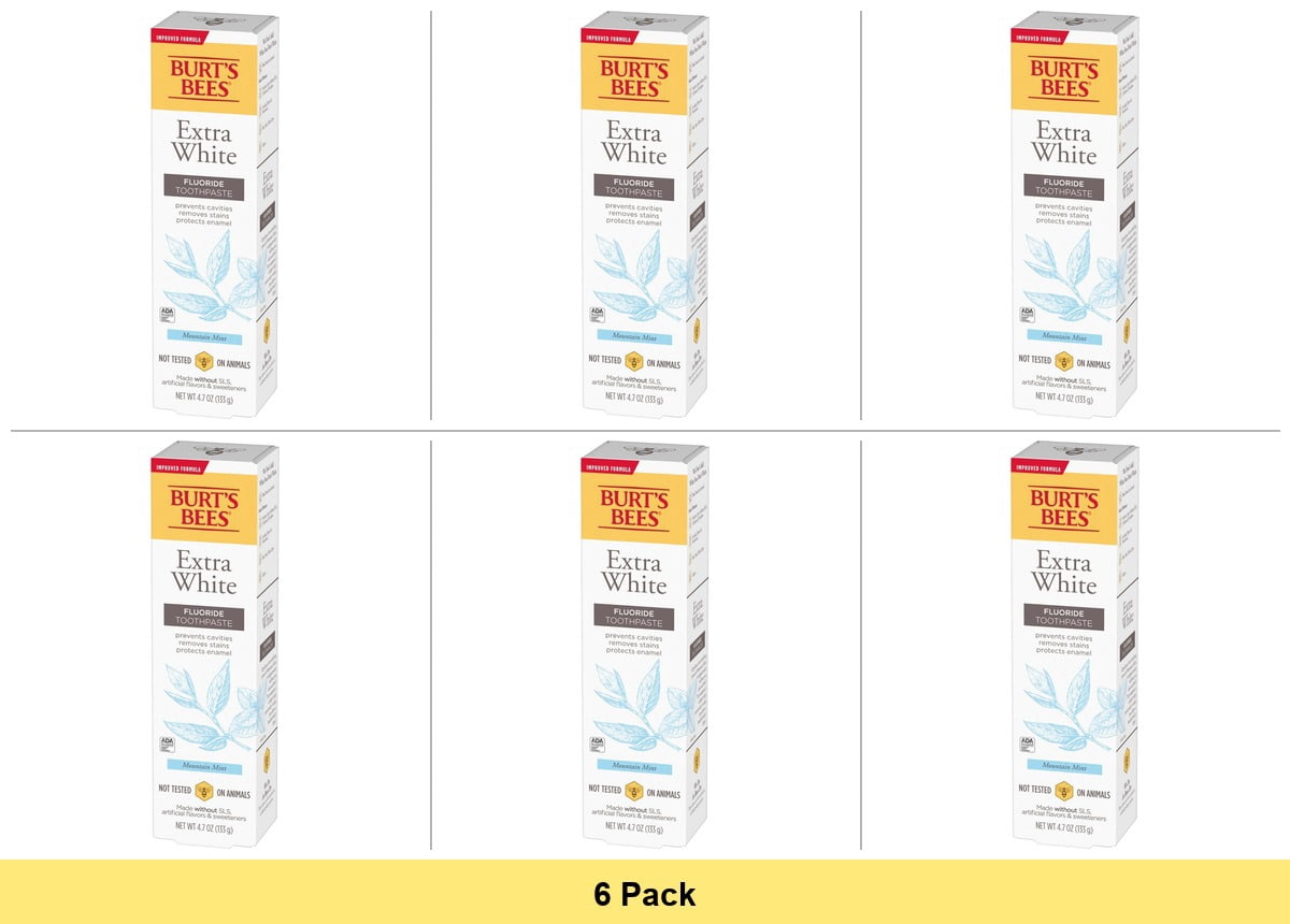 Burt's Bees Extra White Fluoride Toothpaste, Zen Peppermint, 4.7 Oz - 6 Pack