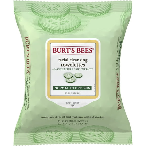 Burt's Bees Facial Cleansing Towelettes, Cucumber and Sage, 30 ct