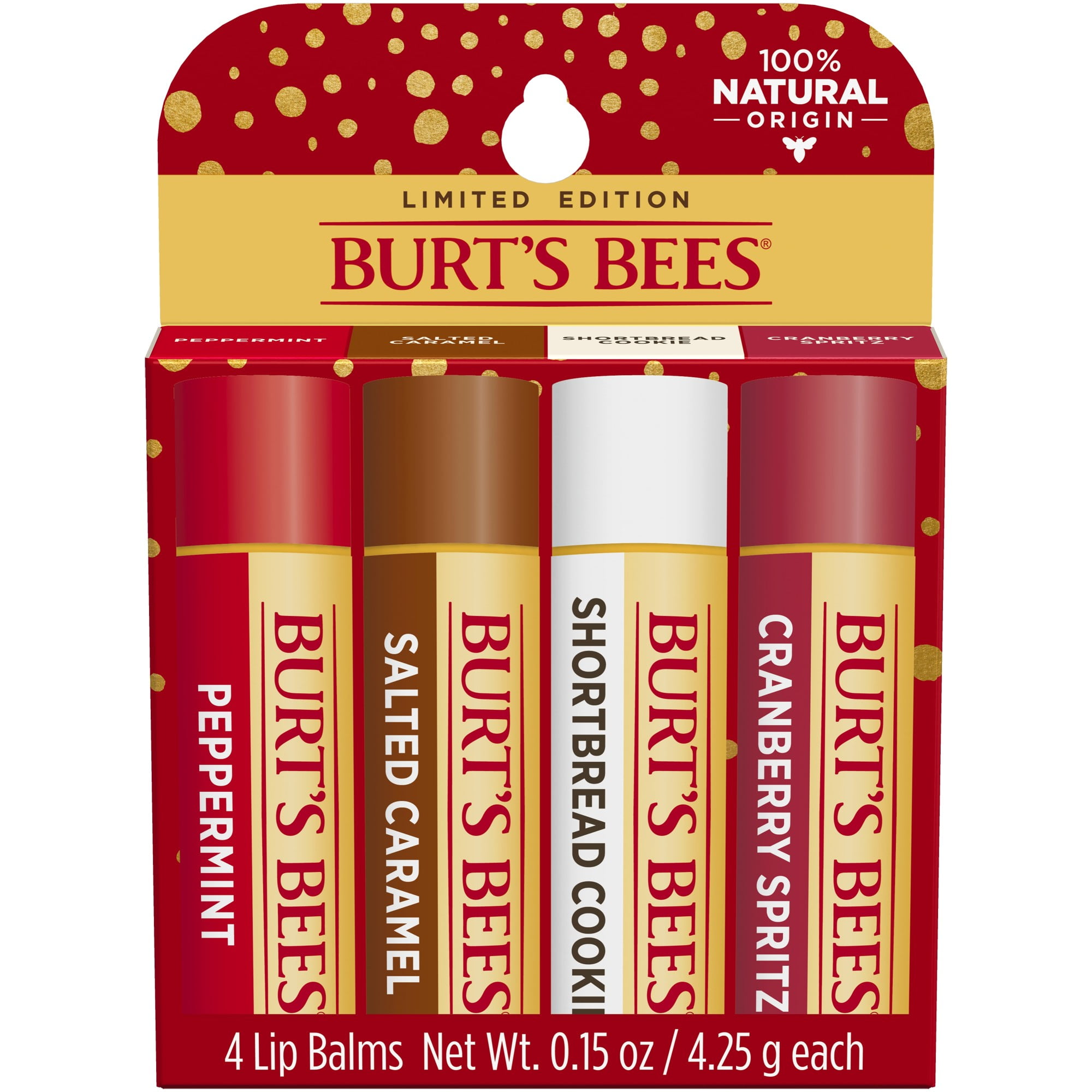 Burt's Bees Festive Holiday Gift Set, 100% Natural Lip Balm Variety Pack, 4 Tubes