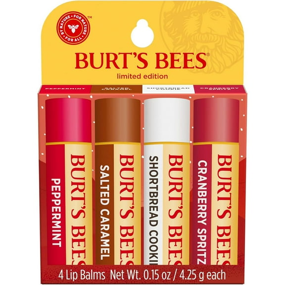 Burt's Bees Festive Holiday Gift Set, 100% Natural Lip Balm Variety Pack, 4 Tubes